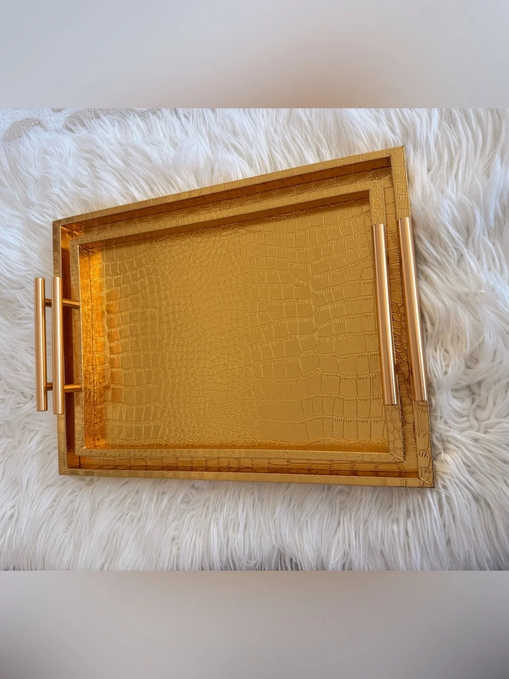 Gold Croc-Embossed Decorative Serving Trays